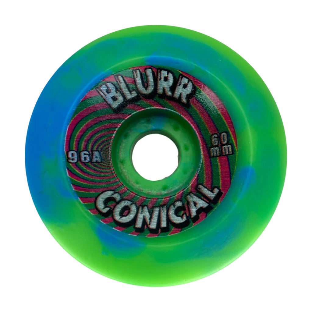 Blurr wheels- 60mm 96a Swirls Conicals - GRN/BLU