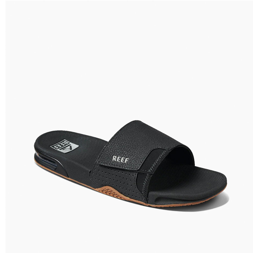 Reef Mens Fanning Slide Sandal  - Black/Silver - Seaside Surf Shop 