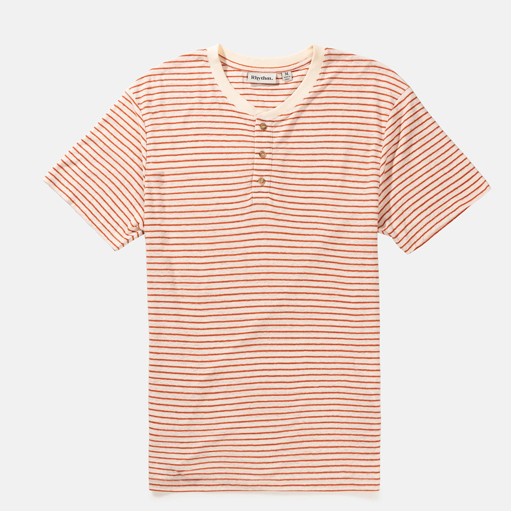 Rhythm Mens Linen Vintage Stripe S/S  T Shirt - Spice - Seaside Surf Shop 