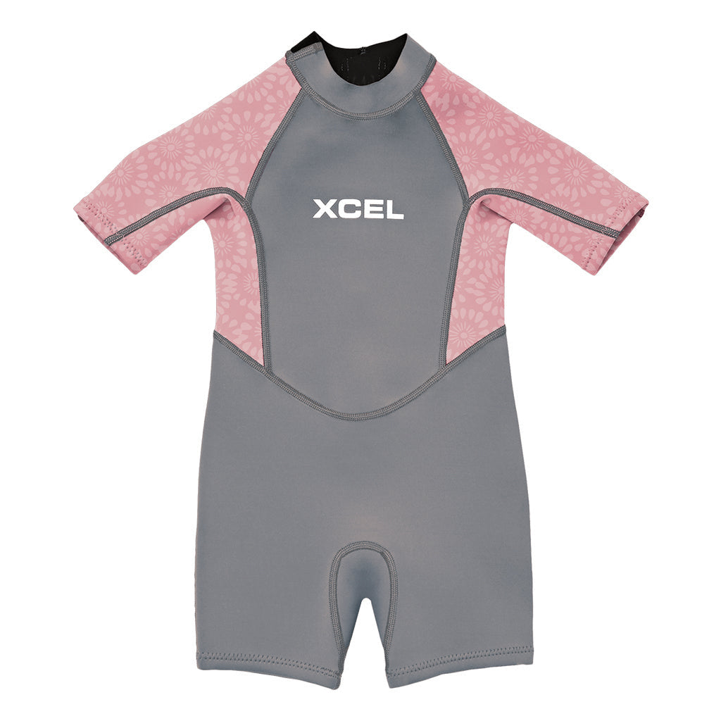 Toddler Short Sleeve Springsuit 1mm-Wetsuits-Xcel Wetsuits-Grey/Mesa Rose Flower-1-Seaside Surf Shop