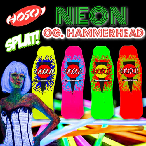 Hosoi Skateboards NEON O.G. Hammerhead Splat Deck– 10.5&quot; x 31&quot; - Green