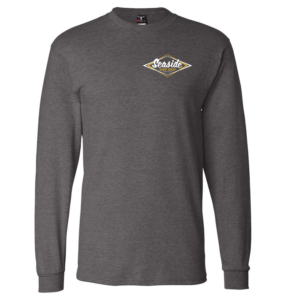 Seaside Surf Shop Mens Vintage Logo L/S Tee -  Charcoal Heather/Mustard - Seaside Surf Shop 