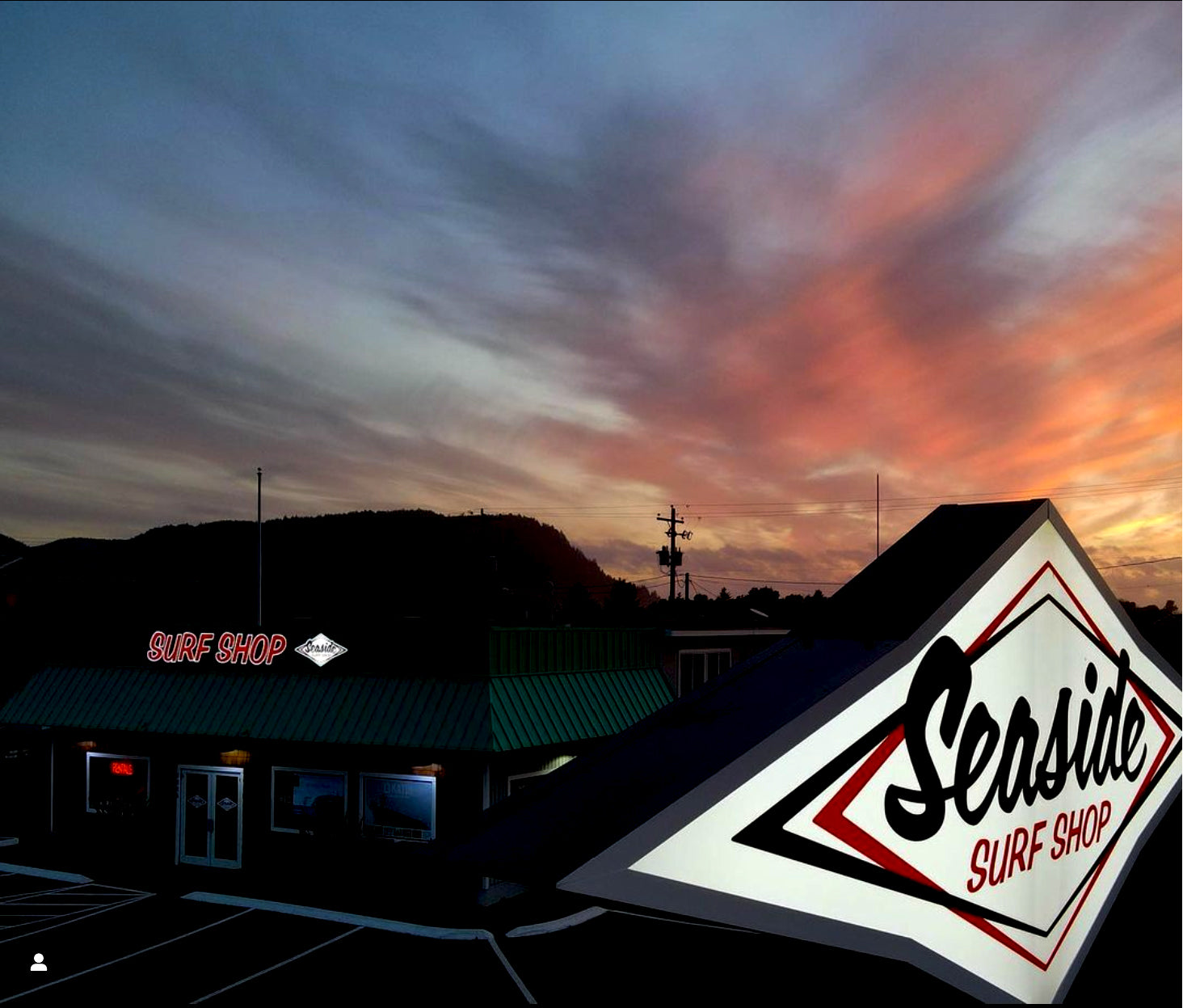 Photo of Seaside Surf Shop at Sunset with Tillamook Head in the background