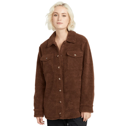 Volcom Womens Silent Sherpa Jacket - Chocolate - Seaside Surf Shop 