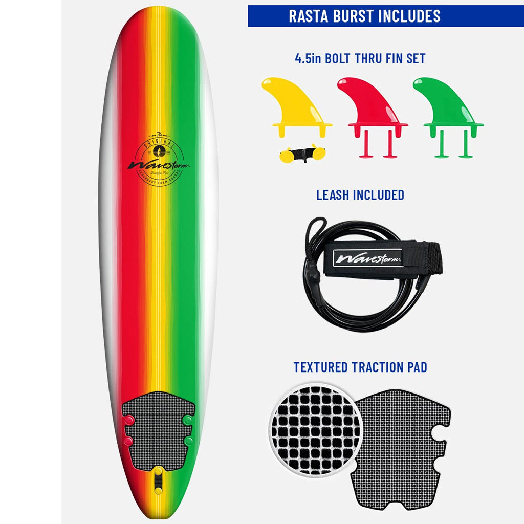 Wavestorm Surfboards Burst Rasta Surfboard -  8 ft - Seaside Surf Shop 