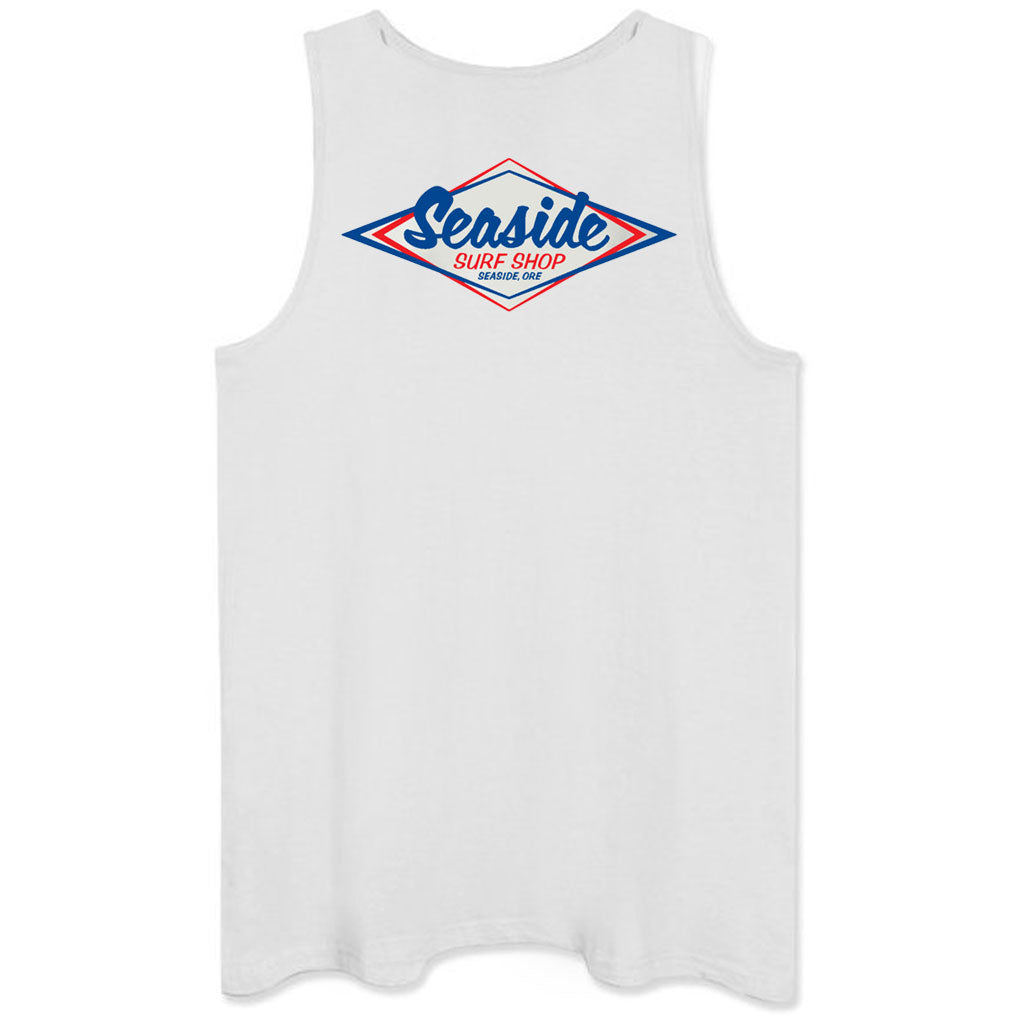 Seaside Surf Shop Mens Vintage Logo Tank - White/Blue Red - Seaside Surf Shop 