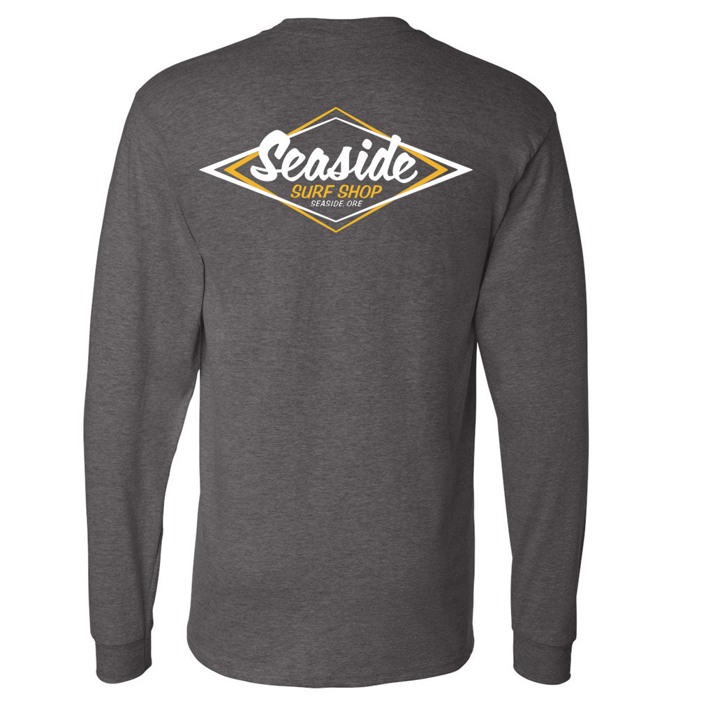 Seaside Surf Shop Mens Vintage Logo L/S Tee -  Charcoal Heather/Mustard - Seaside Surf Shop 