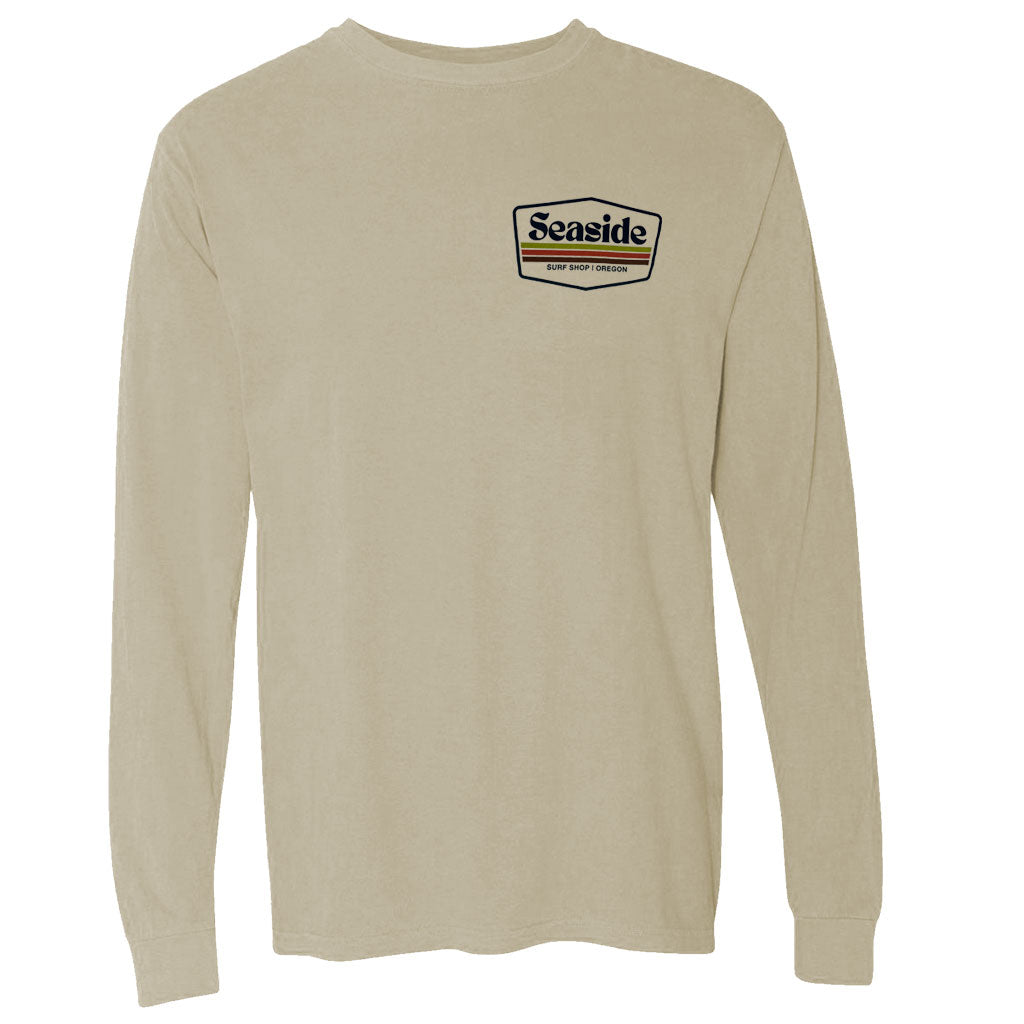 Seaside Surf Garment Dyed Retro Badge L/S Tee - Cappuccino