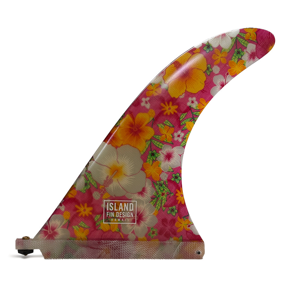 Island Fin Design - 9.5&quot; IWA Fin -  Pink Vintage Flower Print