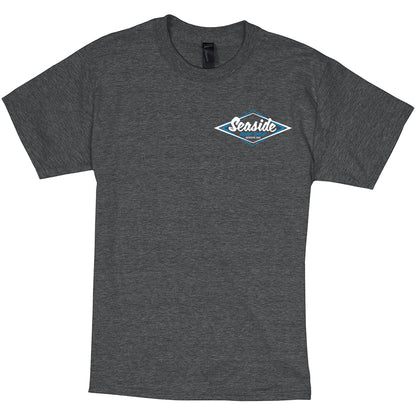 Seaside Surf Shop Mens Vintage Logo Tee - Charcoal Heather/White Blue - Seaside Surf Shop 