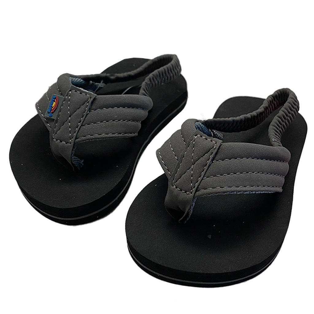 Rainbow The Grombow - Toddler Soft Rubber Top Sole with 1&quot; Strap - Dark Grey Strap/Pinline Black - Seaside Surf Shop 