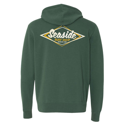 Seaside Surf Shop Vintage Logo Zip Hoody - Alpine Green - Seaside Surf Shop 