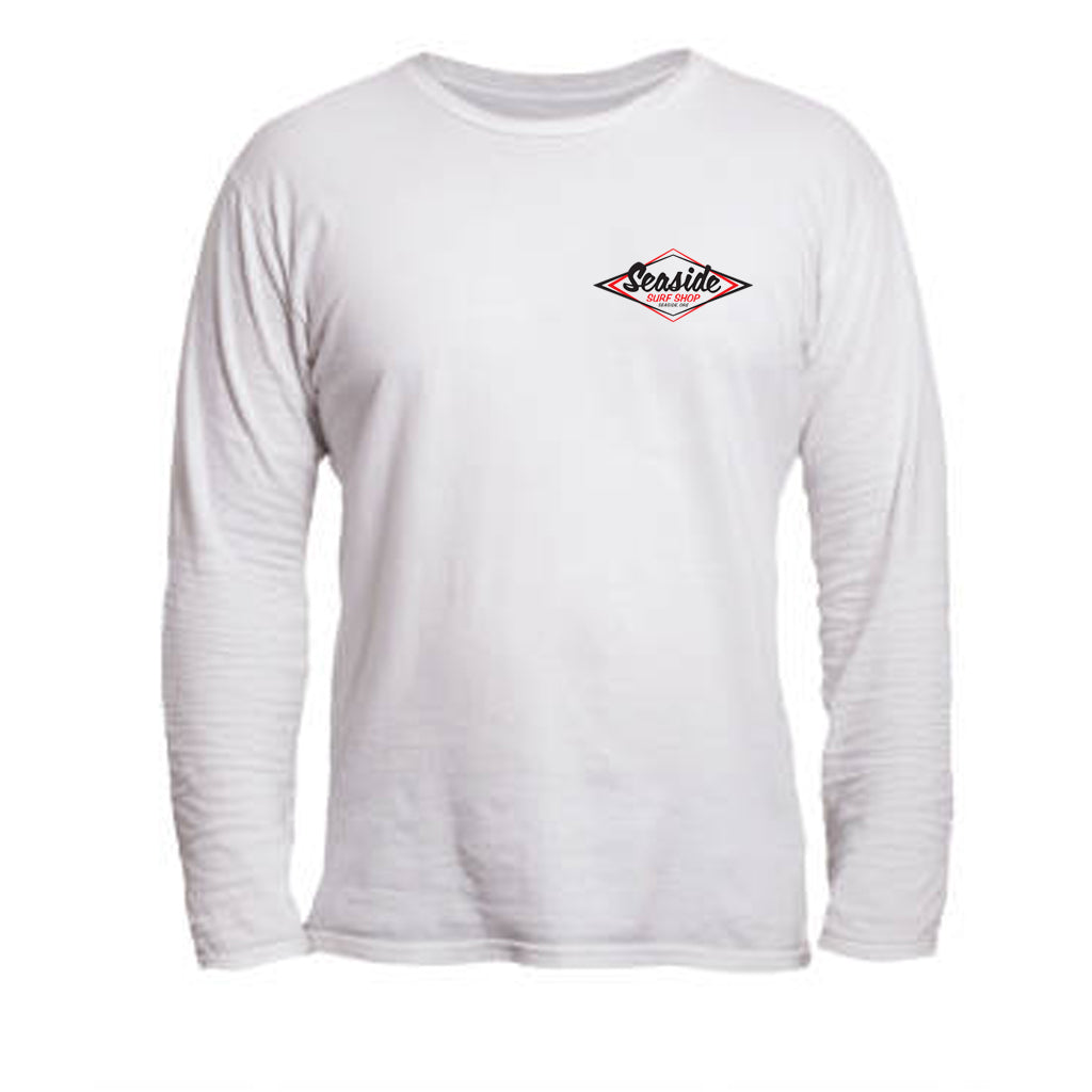 Seaside Surf Shop Mens Vintage Logo L/S  Tee - White - Seaside Surf Shop 