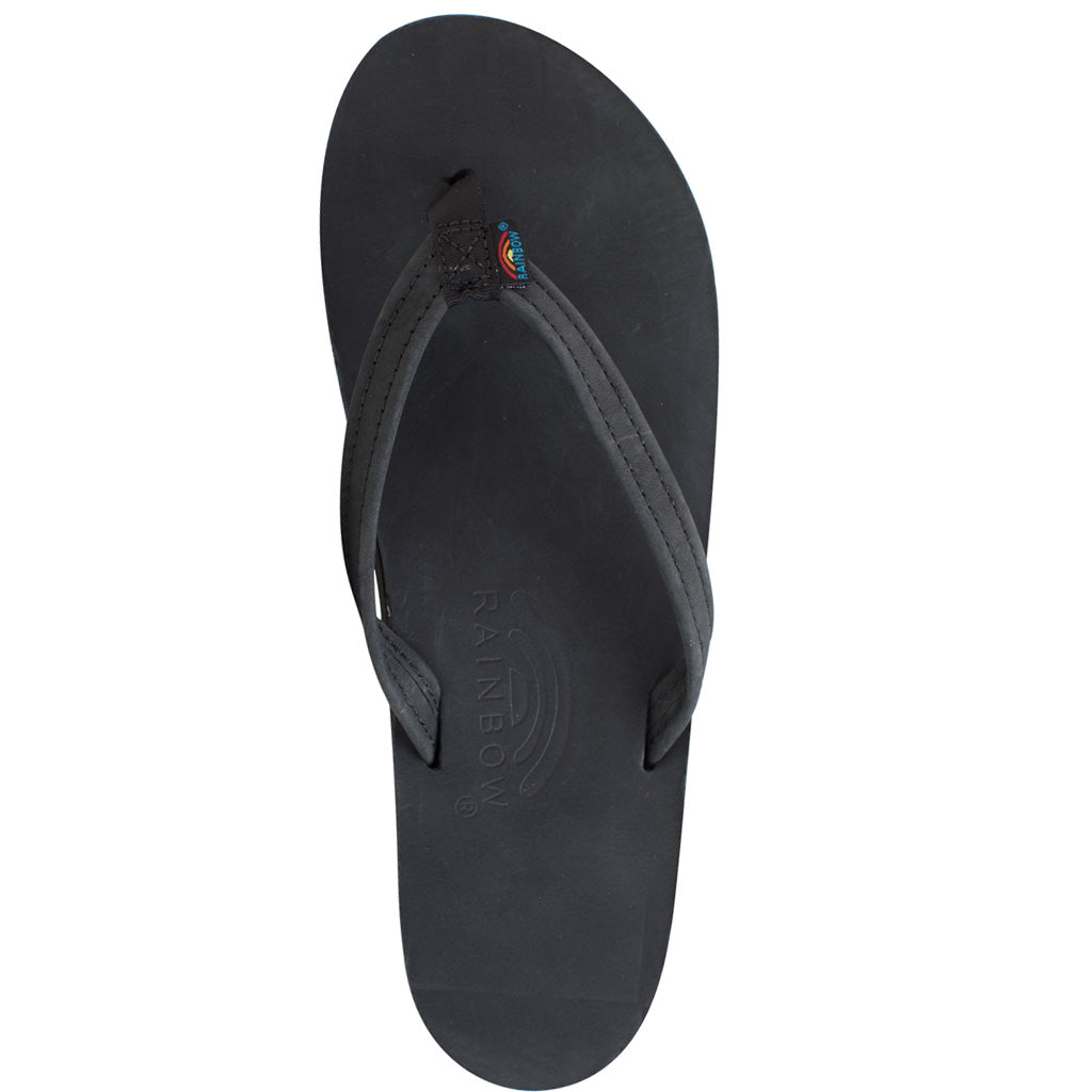 Rainbow Sandals Womens Premier Leather - Black Single Layer Narrow Strap - Seaside Surf Shop 