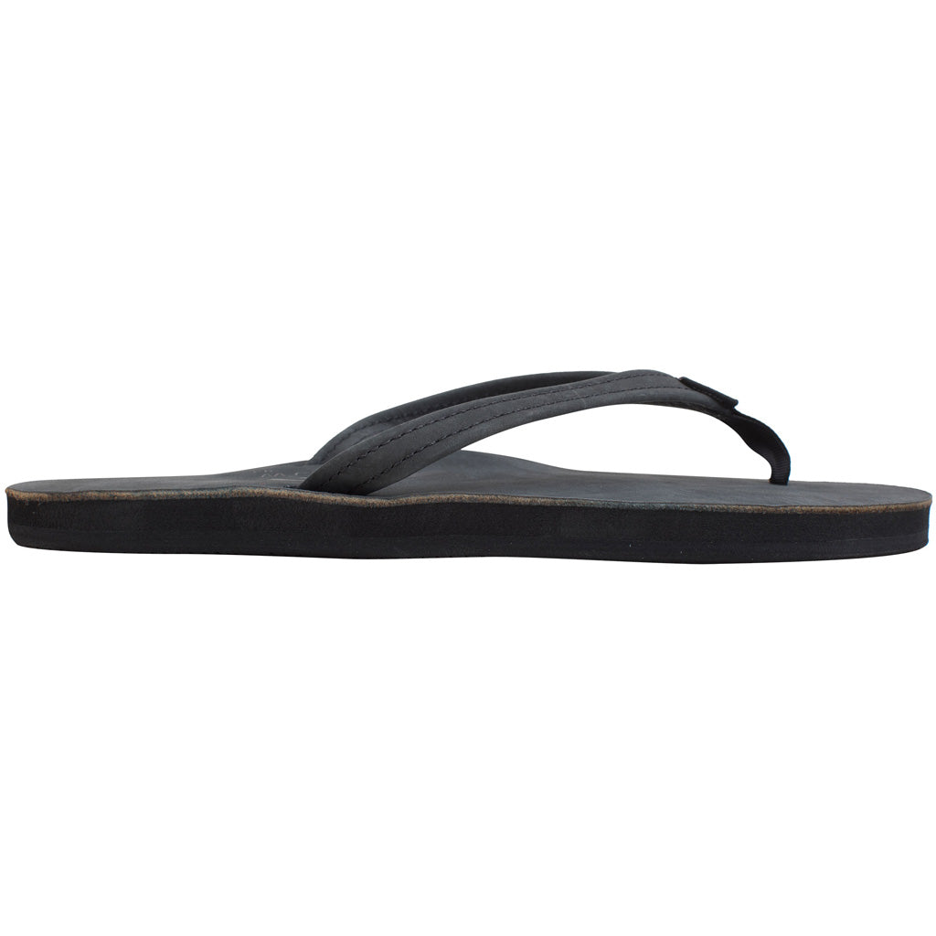 Rainbow Sandals Womens Premier Leather - Black Single Layer Narrow Strap - Seaside Surf Shop 