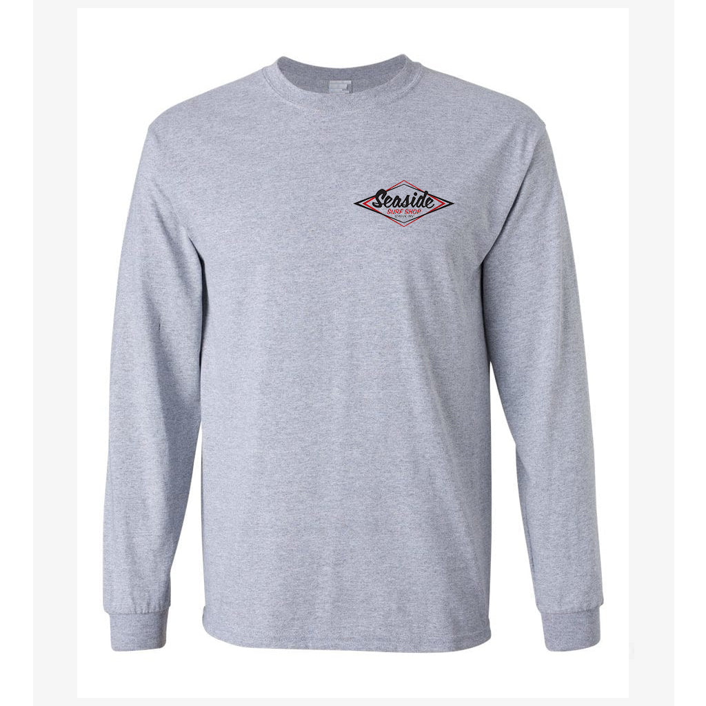 Seaside Surf Shop Mens Vintage Logo L/S  Tee - Heather Gray - Seaside Surf Shop 